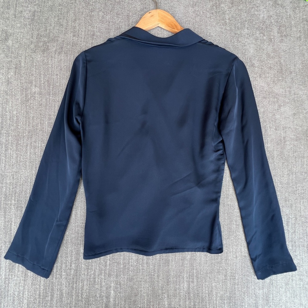 Theory Wrap Top Womens S Blue Fitted Business Casual Evening Chic Lightweight - Picture 2 of 7